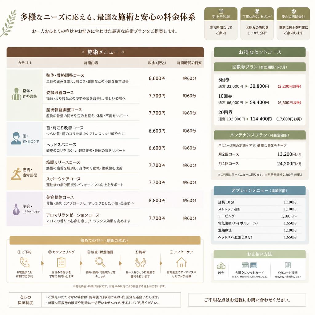 施術メニューと料金