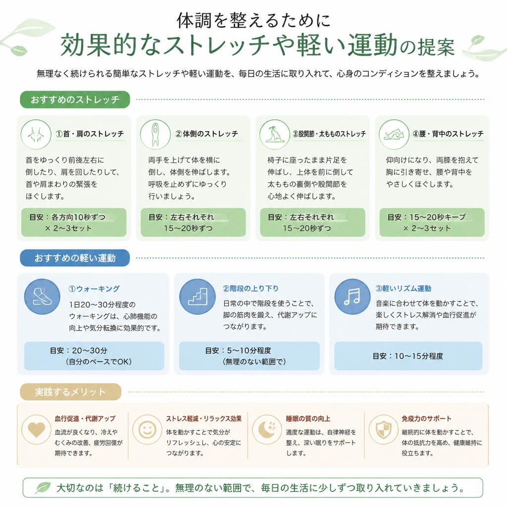 ストレッチや運動で体をほぐす
